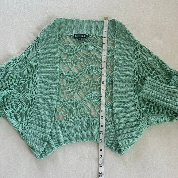 Bebe Mint Sage Green Crocheted Open Front Shrug Bolero Bohemian Y2K Size M - Picture 7 of 8